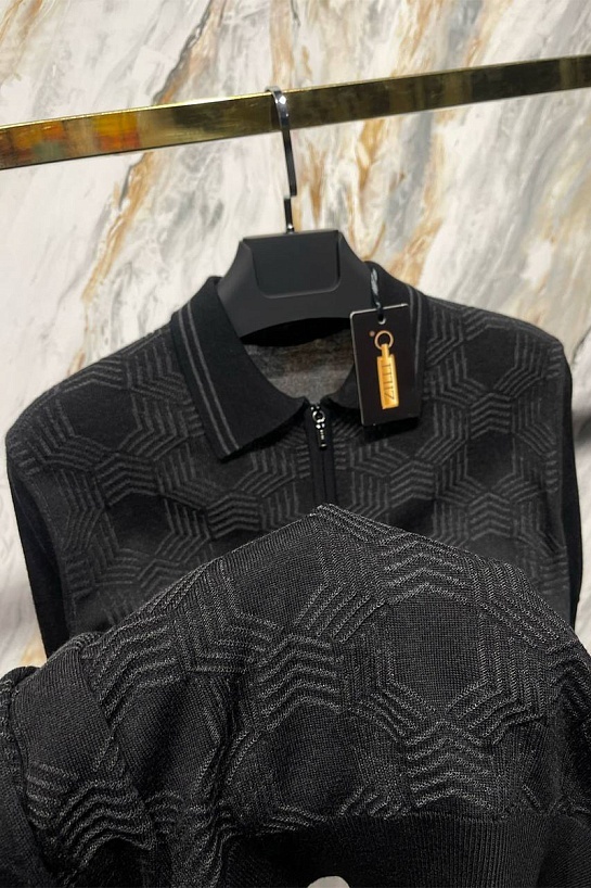 Мужское поло чёрного цвета Zilli zip neck