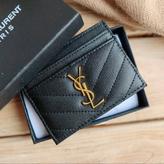 Кожаный чёрный кардхолдер Yves Saint Laurent 10.5x7.8 см