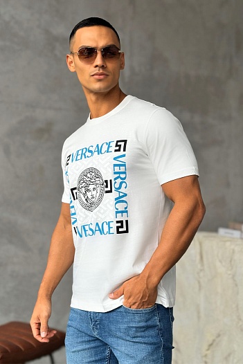 Мужская белая футболка Versace logo-print   