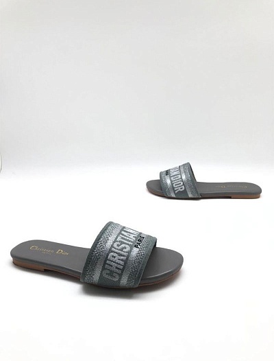Женские шлепанцы Dior Dway Slide Embroidered Cotton   