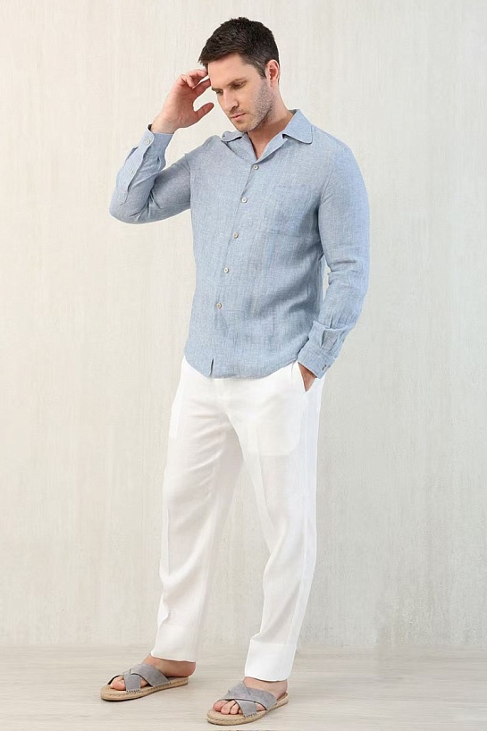 Льняная рубашка Brunello Cucinelli Premium - Blue