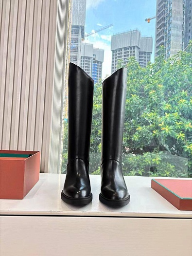 Женские кожаные сапоги Loro Piana premium - Black   