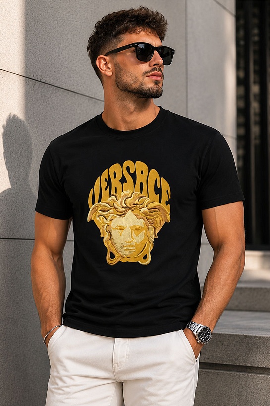 Мужская чёрная футболка Versace Medusa-embroidered