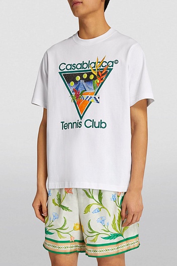 Мужская белая футболка Casablanca tennis club   