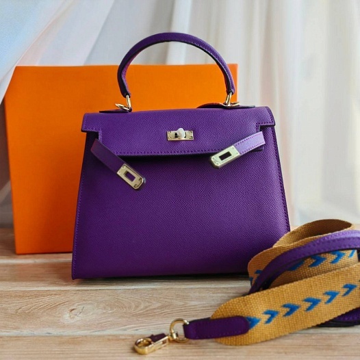 Женская кожаная сумка Hermes Kelley 25x20 см - Purple   