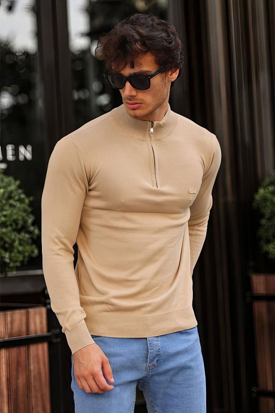 Мужской бежевый джемпер Lacoste Zip Neck