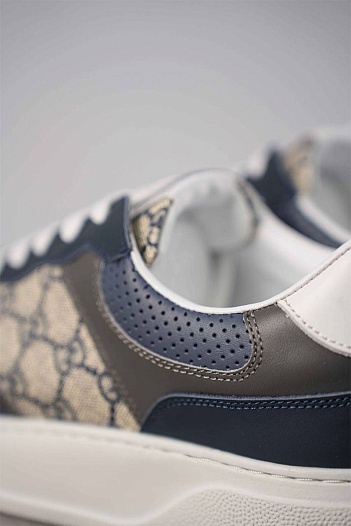 Мужские кожаные кроссовки Gucci - Grey / Blue   