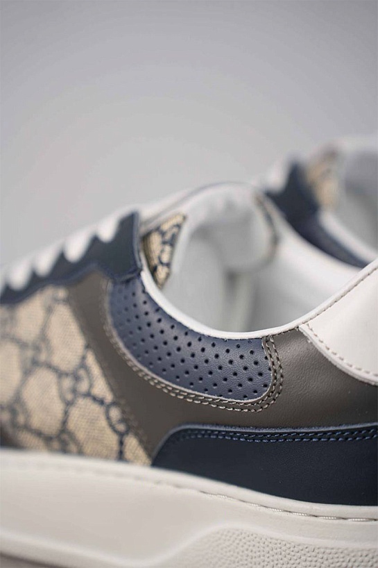 Мужские кожаные кроссовки Gucci - Grey / Blue