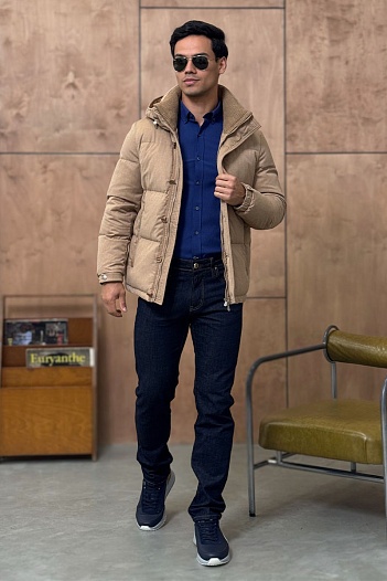 Мужской пуховик Brunello Cucinelli бежевого цвета   