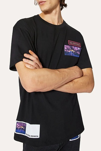 Мужская чёрная футболка Valentino brocade patch   