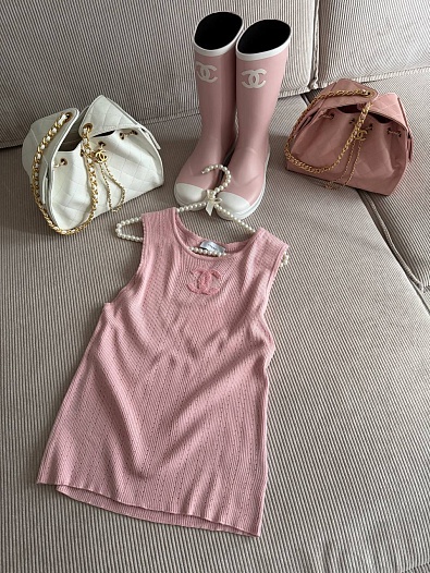 Женская майка розового цвета Chanel premium   