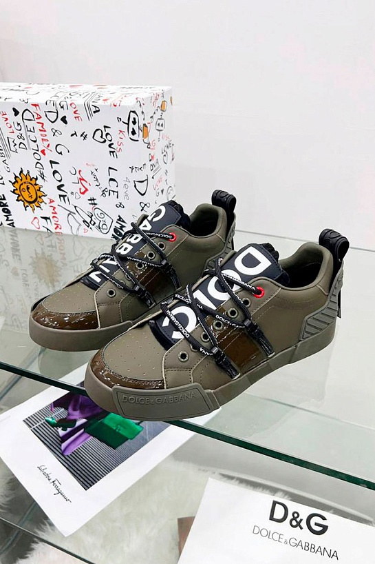 Коричневые кожаные кроссовки Dolce&Gabbana