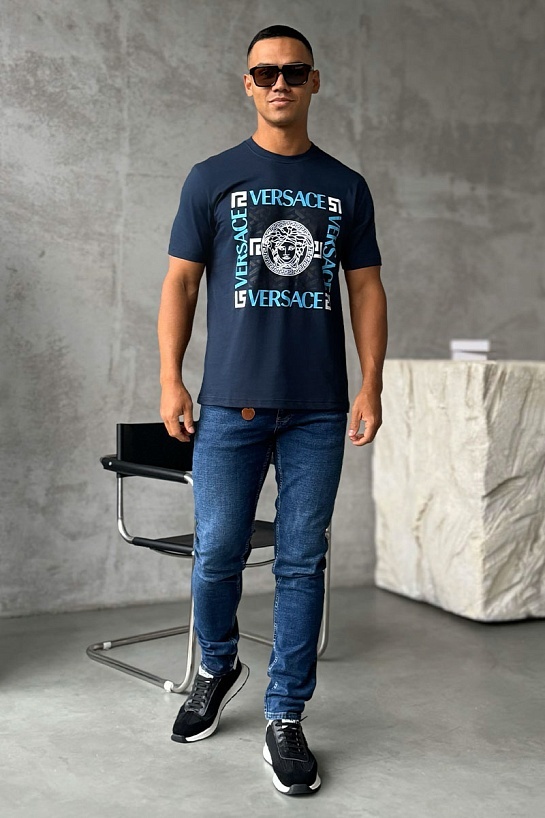 Мужская синяя футболка Versace logo-print