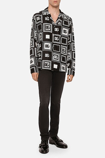 Мужская рубашка Dolce&Gabbana чёрного цвета geometric logo-print   