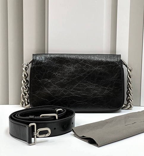 Женская сумка Balenciaga BB Soft Premium 23x14.5x4 см - Black / Silver   