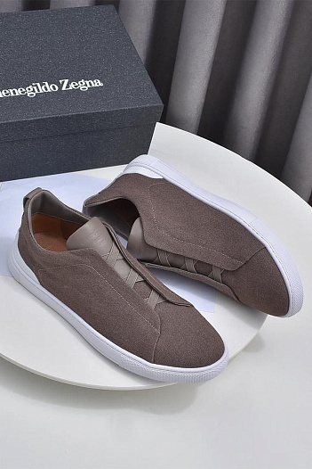 Тёмно-бежевые кроссовки Ermenegildo Zegna Triple Stitch Canvas   