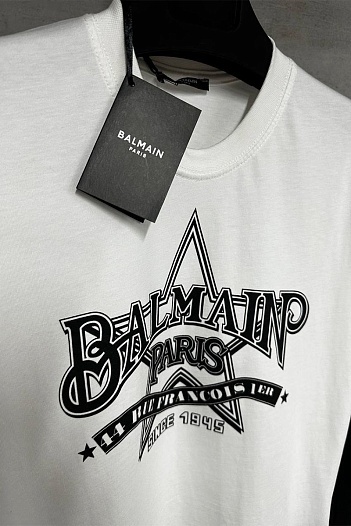 Мужская белая футболка Balmain Star logo-print   