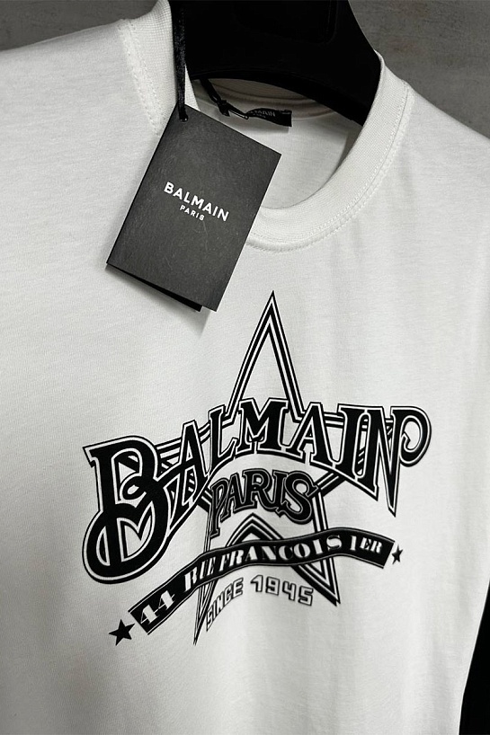 Мужская белая футболка Balmain Star logo-print