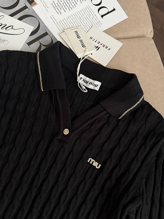 Женское поло с длинным рукавом MIU MIU premium - Black