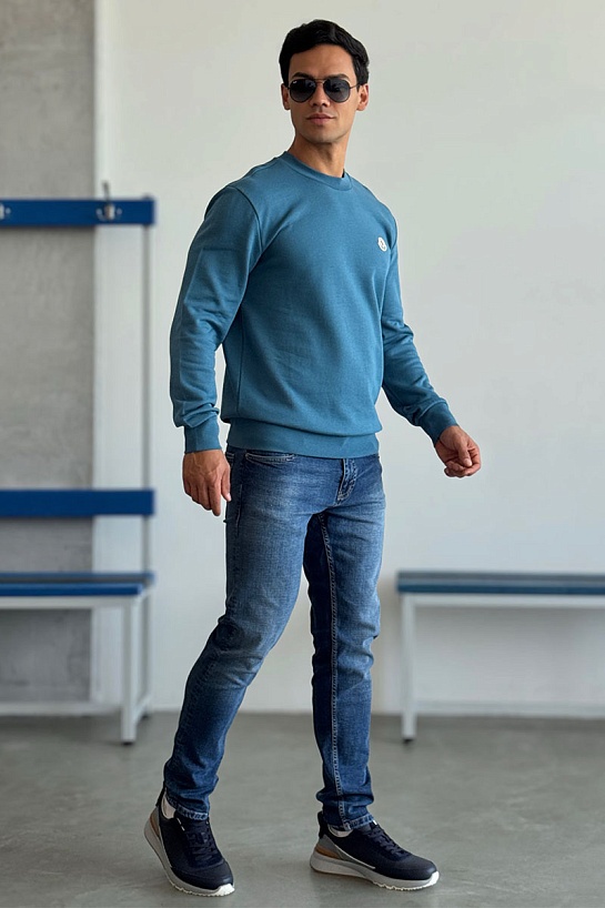 Свитшот голубого цвета Moncler logo-patch