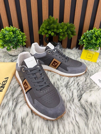 Мужские кроссовки Fendi FF logo - Grey   