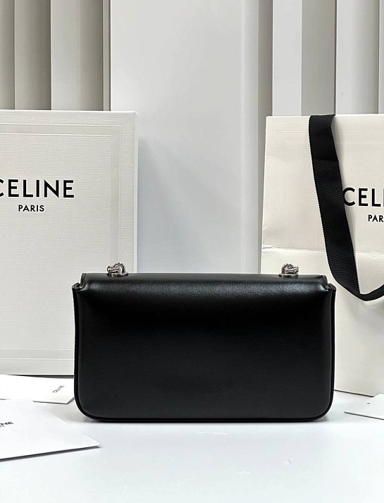 Женская кожаная сумка Celine Claude Premium 20.5x11.5x4 см - Black / Silver