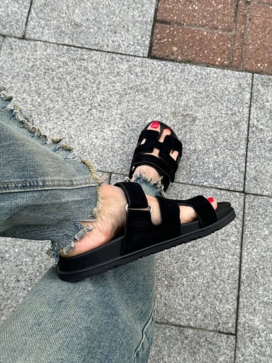 Женские замшевые сандалии Hermes Chypre - Black   