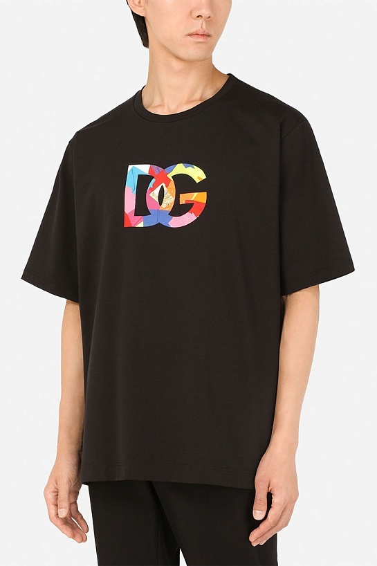 Чёрная оверсайз футболка Dolce&Gabbana multi-colored logo