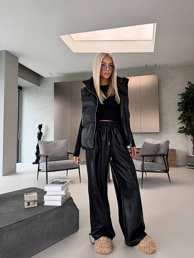 Женские брюки из эко кожи Chrome Hearts Premium   