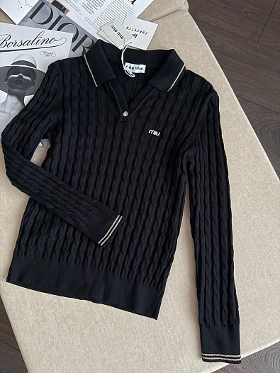 Женское поло с длинным рукавом MIU MIU premium - Black   