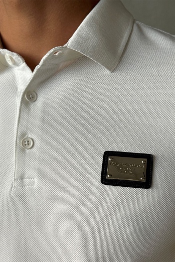 Мужское белое поло Dolce & Gabbana logo-plaque   