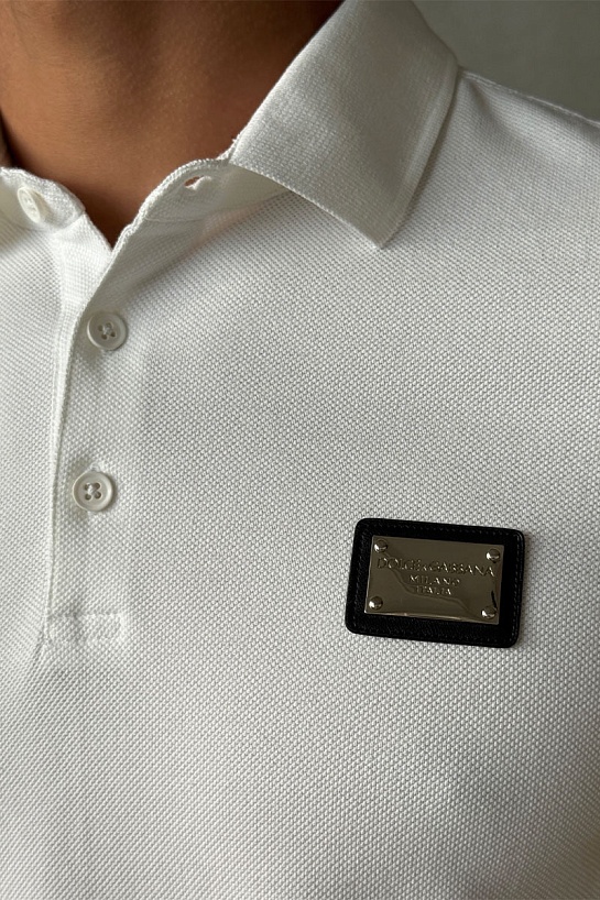 Мужское белое поло Dolce & Gabbana logo-plaque