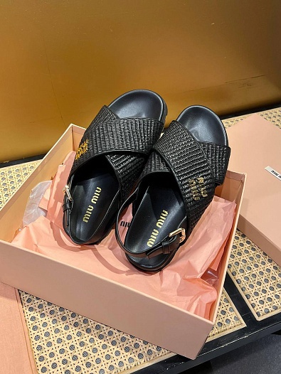 Женские кожаные сандалии MIU MIU Premium - Black   