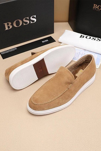 Замшевые лоферы с мехом Hugo Boss   