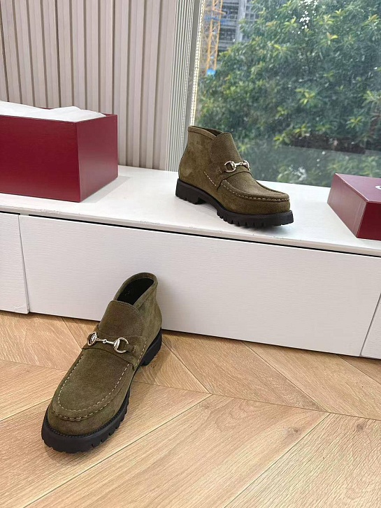 Женские замшевые лоферы Gucci premium - Khaki