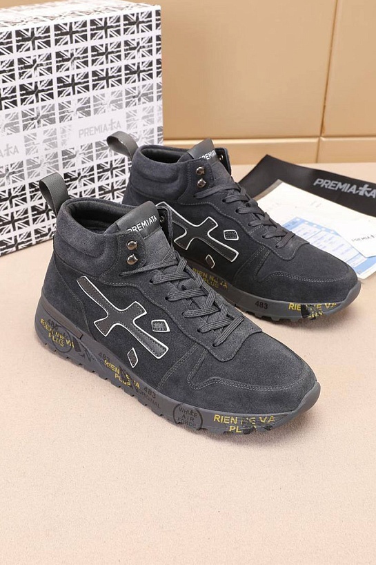 Замшевые кроссовки с мехом Premiata high-top - Grey