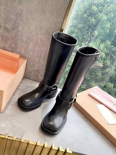 Женские кожаные сапоги MIU MIU Ankle Premium   