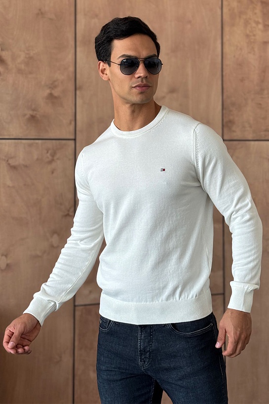 Мужская кофта Tommy Hilfiger белого цвета logo-embroidered