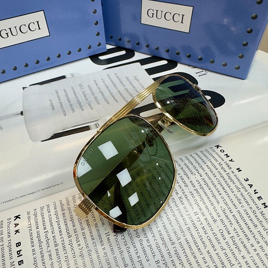 Солнцезащитные очки Gucci GG Navigator Frame - Green / Gold   