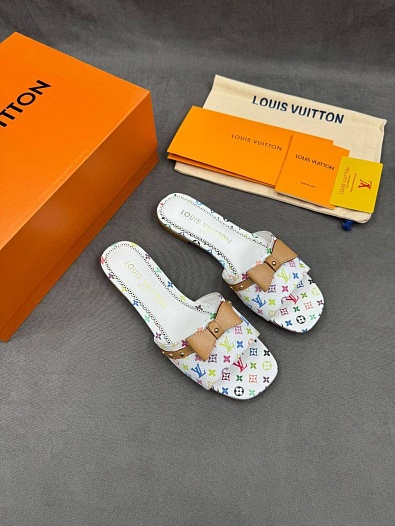 Женские кожаные шлёпанцы Louis Vuitton x Takashi Murakami Multicolore premium   