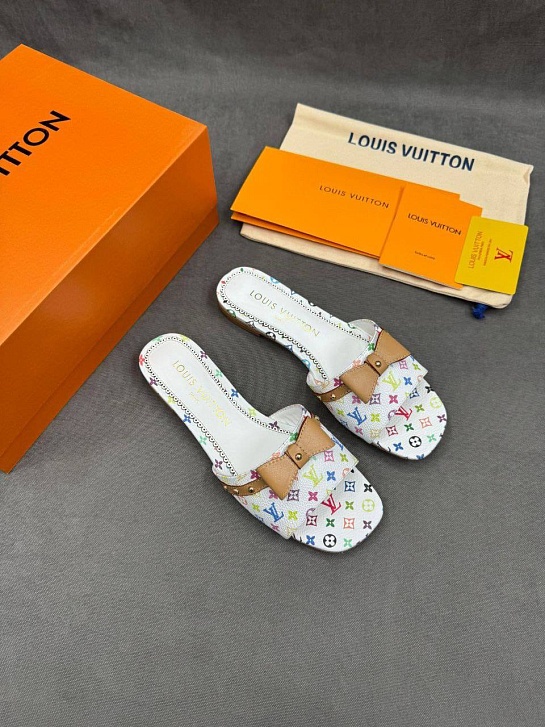 Женские кожаные шлёпанцы Louis Vuitton x Takashi Murakami Multicolore premium