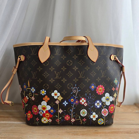 Кожаная сумка Louis Vuitton x Takashi Murakami Neverfull MM 33x29 см
