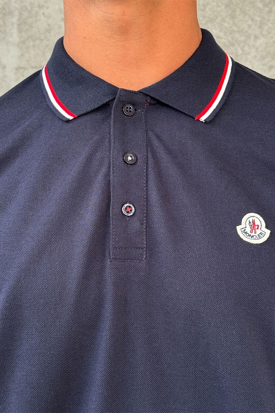 Тёмно-синее поло с длинным рукавом Moncler logo-patch