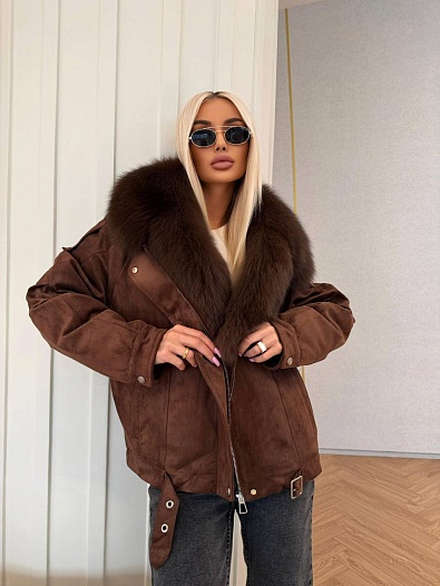 Женская утеплённая дубленка Max Mara с натуральным мехом   