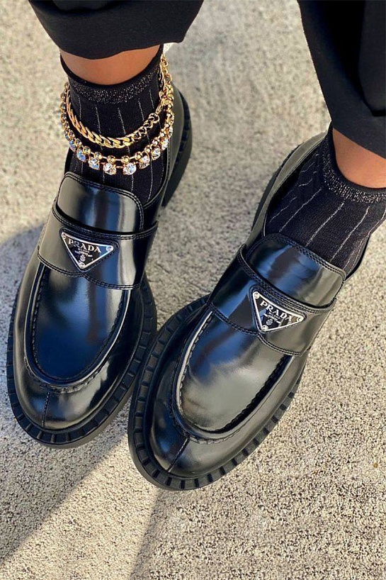 Женские кожаные лоферы Prada Premium - Black