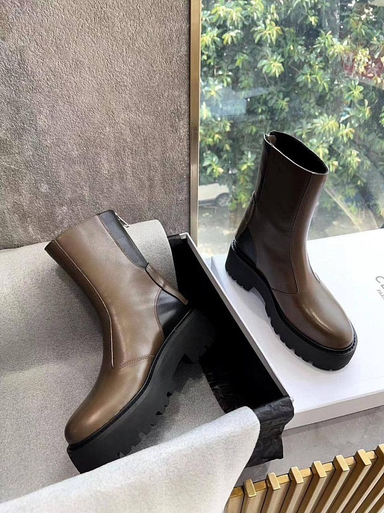 Женские коричневые кожаные ботинки Celine Premium