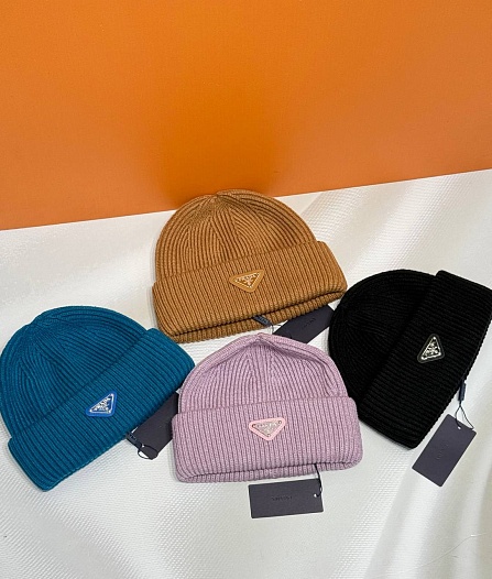 Шапка Prada logo-patch premium - Brown   