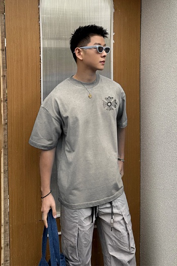 Бежевая оверсайз футболка Chrome Hearts Premium   
