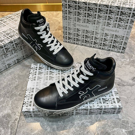 Кожаные кроссовки с мехом Premiata high-top - Black