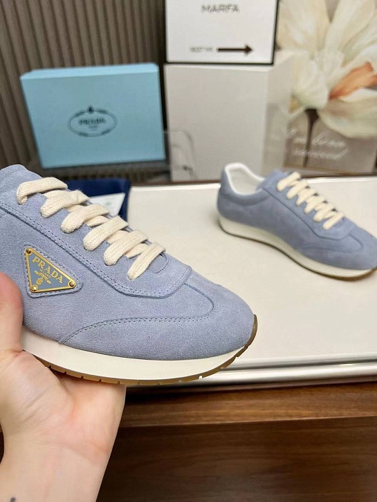 Женские замшевые кроссовки Prada Premium - Blue